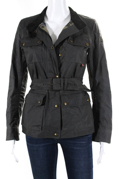 Belstaff Women's Double Zip Corduroy Collar Utility Jacket Gray Size 38