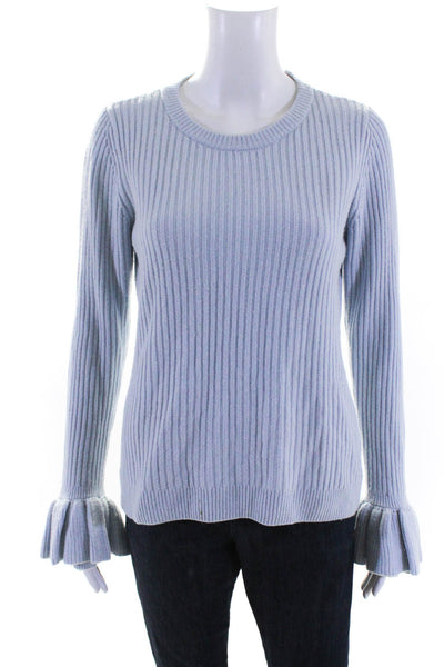 Derek Lam 10 Crosby Womens Round Neck Flounce Long Sleeved Sweater Blue Size M