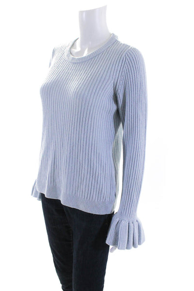 Derek Lam 10 Crosby Womens Round Neck Flounce Long Sleeved Sweater Blue Size M