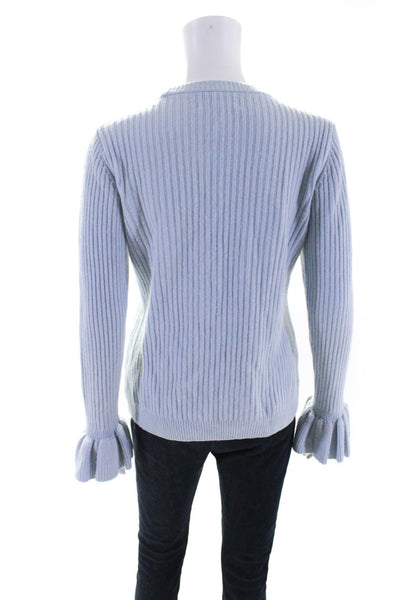 Derek Lam 10 Crosby Womens Round Neck Flounce Long Sleeved Sweater Blue Size M