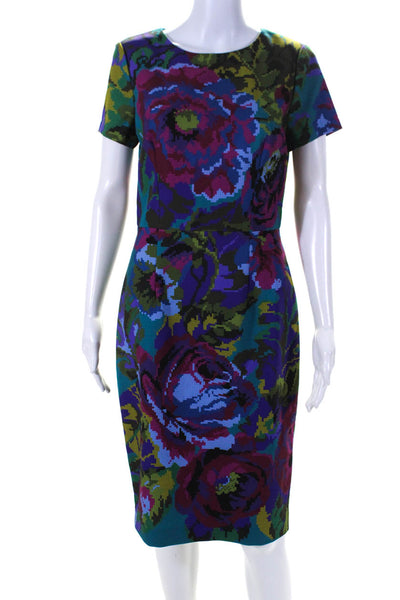 David Meister Womens Teal Multicolor Abstract Print Crew Neck Shift Dress Size 6