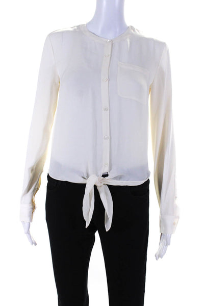 Theory Womens Cream Silk Tie Front Crew Neck Long Sleeve Blouse Top Size S