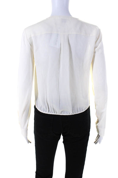Theory Womens Cream Silk Tie Front Crew Neck Long Sleeve Blouse Top Size S
