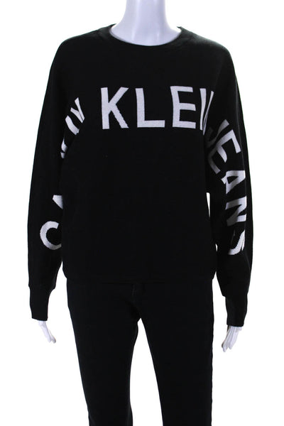 Calvin Klein Jeans Womens Black Cotton Crew Neck Graphic Sweater Top Size M/L