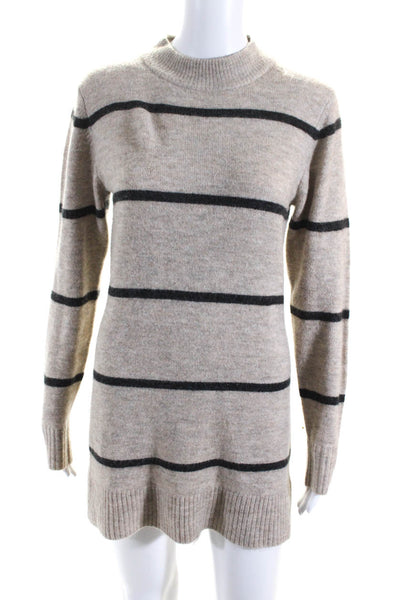 Line And Dot Women's Long Sleeve Striped Knit Sweater Dress Beige Size S