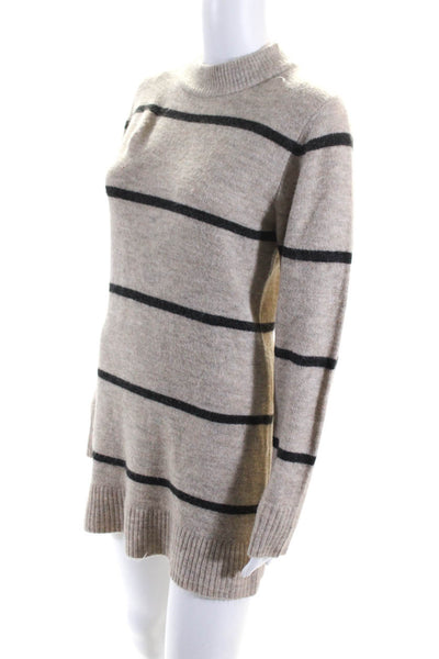 Line And Dot Women's Long Sleeve Striped Knit Sweater Dress Beige Size S