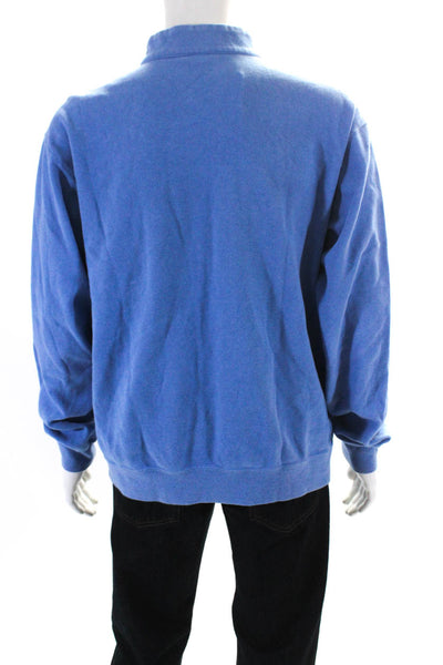 Peter Millar Men's Cotton Long Sleeve Quarter Zip Sweater Blue Size XL
