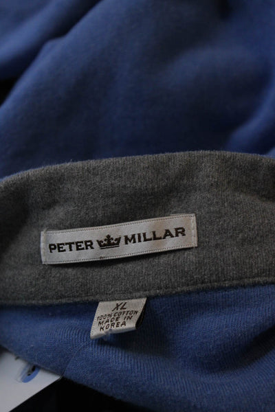 Peter Millar Men's Cotton Long Sleeve Quarter Zip Sweater Blue Size XL