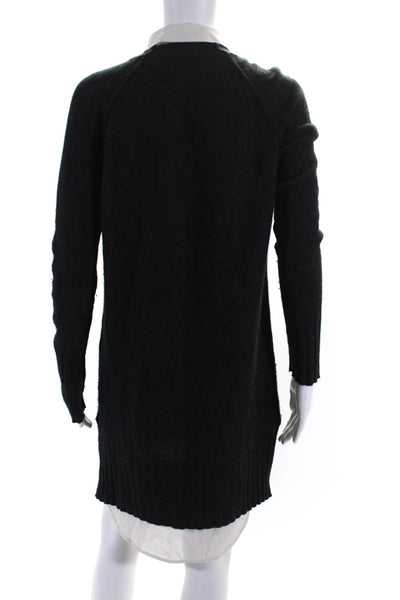 Brochu Walker Womens Long Sleeve Collared V Neck Sweater Dress Gray White Size S