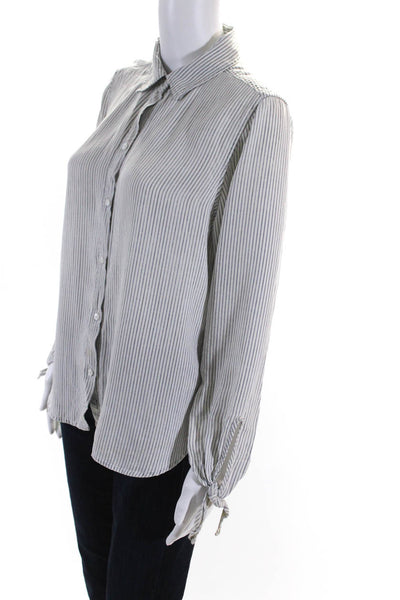 Rails Womens Striped Tied Long Sleeved Button Down Blouse White Gray Size S