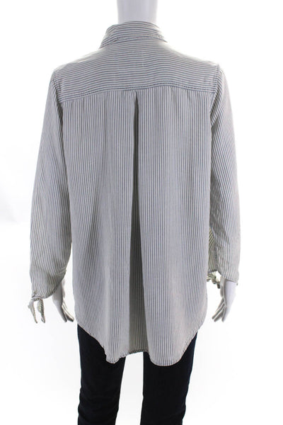 Rails Womens Striped Tied Long Sleeved Button Down Blouse White Gray Size S