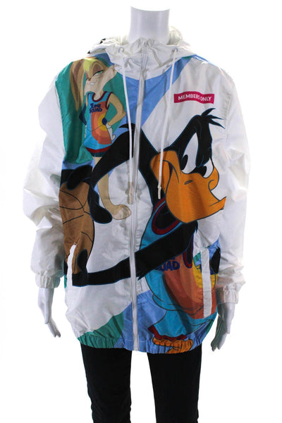 Members Only Women's Looney Tunes Graphic Print Hooded Windbreaker White Size L