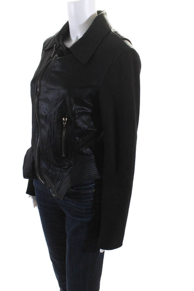 Tahari Women's Long Sleeve Asymmetric  Curved Hem Biker Jacket Black Size 12