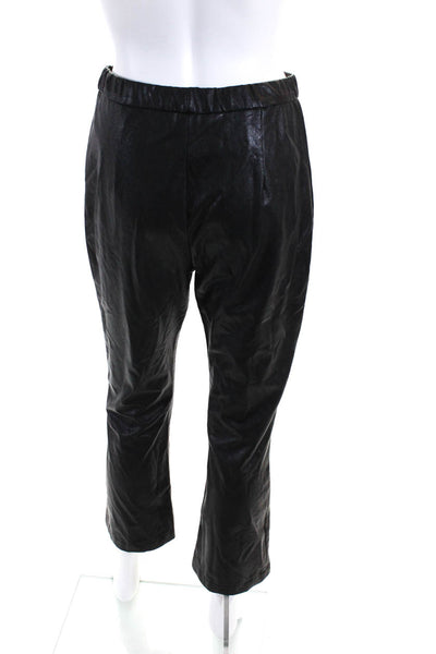 Amanda Uprichard Womens Faux Leather Elastic Waist Straight Pants Black Size M