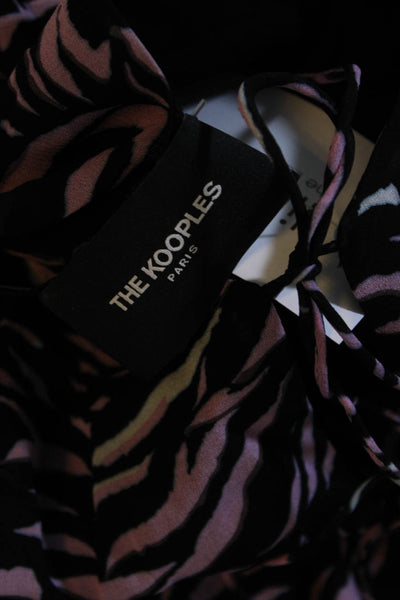 The Kooples Womens Zebra Print 3/4 Sleeved Tied V Neck Blouse Black Pink Size 2