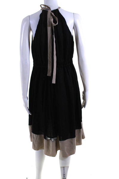 Robert Rodriguez Womens Silk Two-Toned Waist Tie Sleeveless Dress Black Size 4