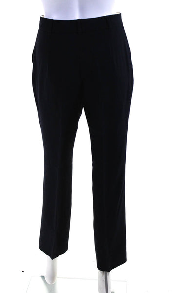 Max Mara Womens Zipper Fly Pleated Straight Leg Pants Navy Blue Size 2