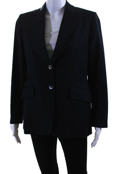 Davide Cenci Womens Two Button Notched Lapel Blazer Jacket Navy Blue Wool IT 44