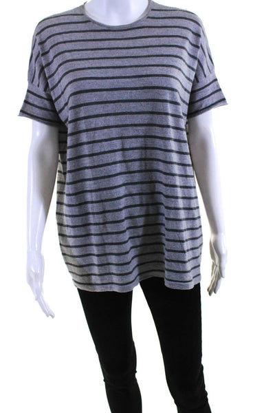 Eileen Fisher Womens Oversized Striped Crew Neck Shirt Gray Wool Size XS