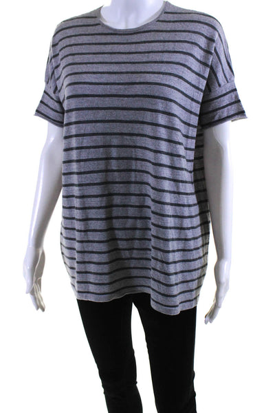 Eileen Fisher Womens Oversized Striped Crew Neck Shirt Gray Wool Size XS