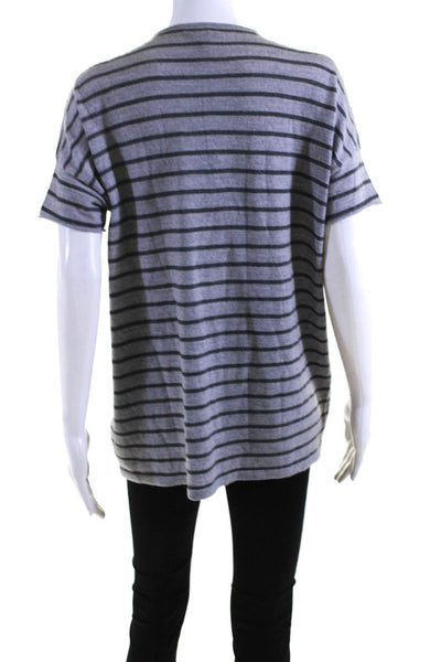 Eileen Fisher Womens Oversized Striped Crew Neck Shirt Gray Wool Size XS