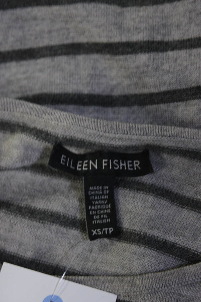 Eileen Fisher Womens Oversized Striped Crew Neck Shirt Gray Wool Size XS