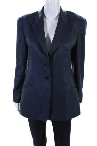 Armani Collezioni Womens Cashmere Striped Print Two Button Blazer Blue Size 6