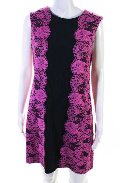 Erdem Womens Silk Floral Lace Sleeveless Sheath Dress Navy Blue Pink Size 8