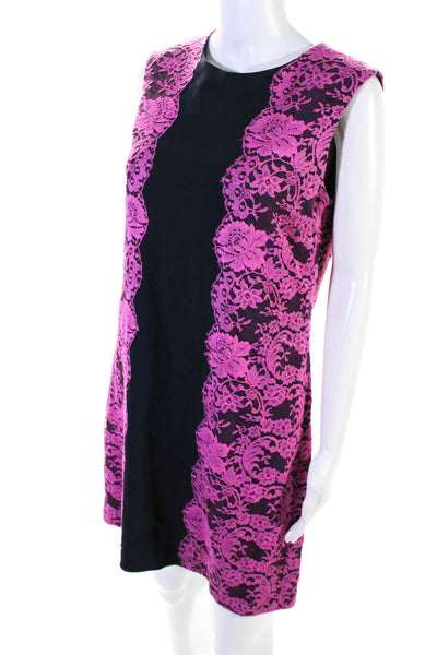 Erdem Womens Silk Floral Lace Sleeveless Sheath Dress Navy Blue Pink Size 8