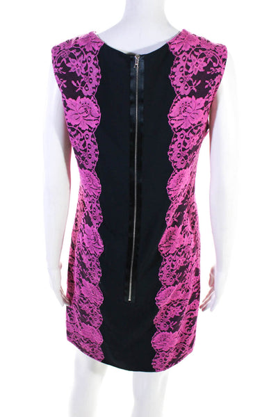 Erdem Womens Silk Floral Lace Sleeveless Sheath Dress Navy Blue Pink Size 8