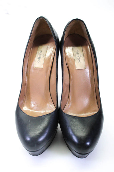 Valentino Garavani Womens Leather Almond Toe Platform Pumps Black Size 8.5US