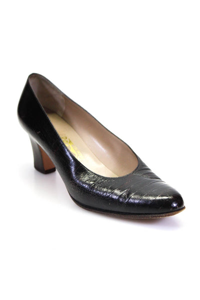 Salvatore Ferragamo Womens Leather Alligator Print Mid Heel Pumps Black Size 9.5