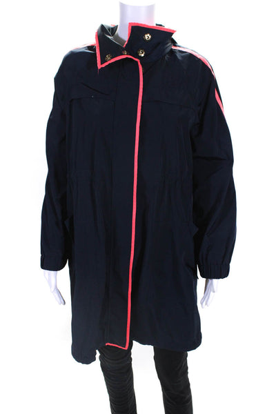 Ali Ra Womens Hidden Hood Long Sleeve Full Zip Longline Jacket Navy Size 6