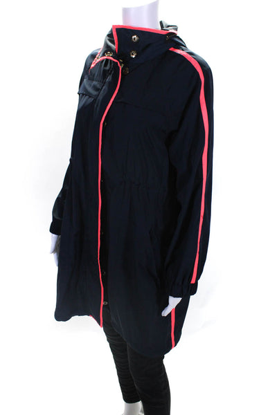 Ali Ra Womens Hidden Hood Long Sleeve Full Zip Longline Jacket Navy Size 6