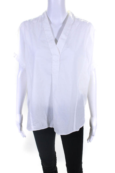 Stateside Womens Cotton V-Neck Short Sleeve Pullover Blouse Top White Size M