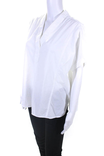 Stateside Womens Cotton V-Neck Short Sleeve Pullover Blouse Top White Size M
