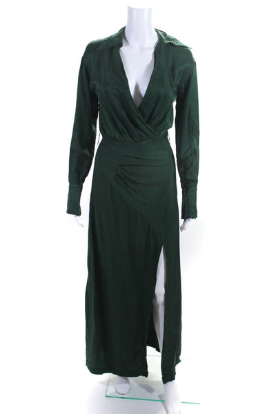 Nicholas Womens Collared V-Neck Long Sleeve Side Zip Maxi Dress Green Size 2