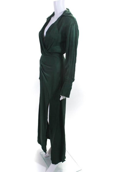 Nicholas Womens Collared V-Neck Long Sleeve Side Zip Maxi Dress Green Size 2