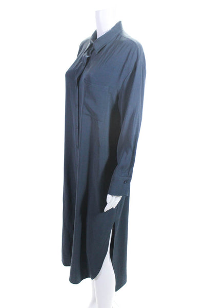 Zara Womens 3/4 Sleeve Collared Front Slit Midi Shirt Dress Blue Size Large