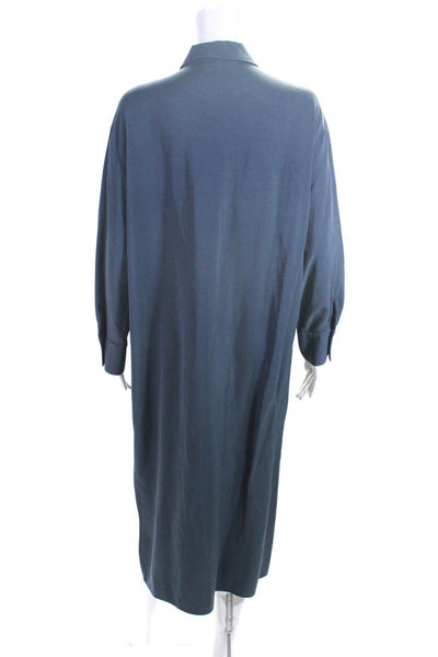 Zara Womens 3/4 Sleeve Collared Front Slit Midi Shirt Dress Blue Size Large