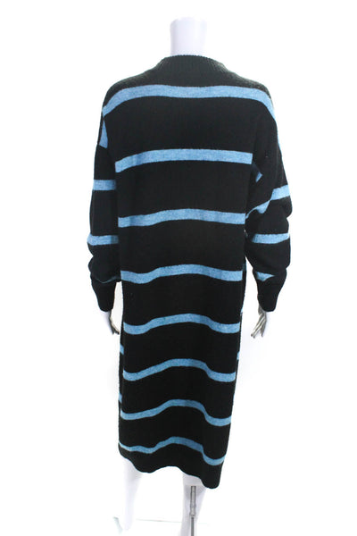 Monki Womens 3/4 Sleeve Crew Neck Striped Midi Sweater Dress Black Blue Medium