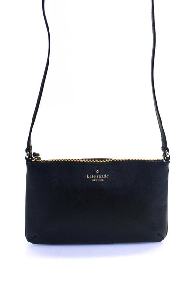Kate Spade Womens Pressed Leather Zip Top Rectangular Crossbody Black Handbag