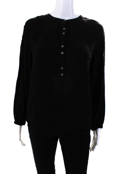 J Crew Womens Long Sleeved Pleated Half Buttoned Relaxed Fit Blouse Black Size S