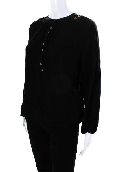 J Crew Womens Long Sleeved Pleated Half Buttoned Relaxed Fit Blouse Black Size S