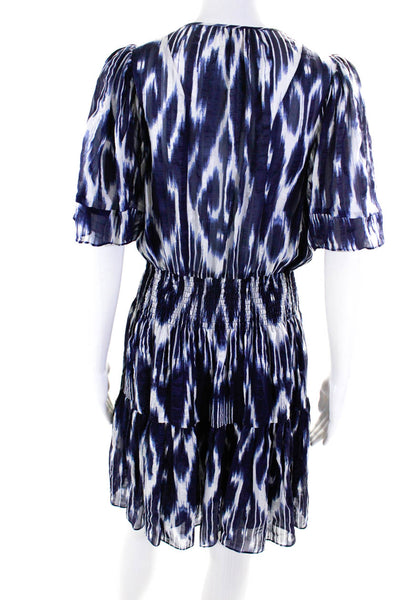 Rebecca Taylor Womens Short Sleeved Button Blouson Dress Navy Blue White Size 4