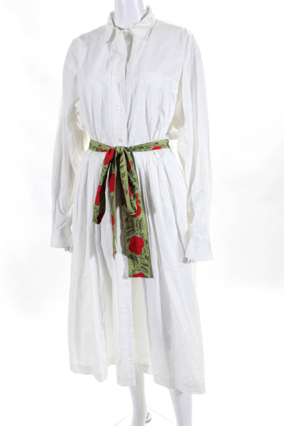 Rhone Resort Women's Cotton Long Sleeve Belted Shirt Dress White Size M