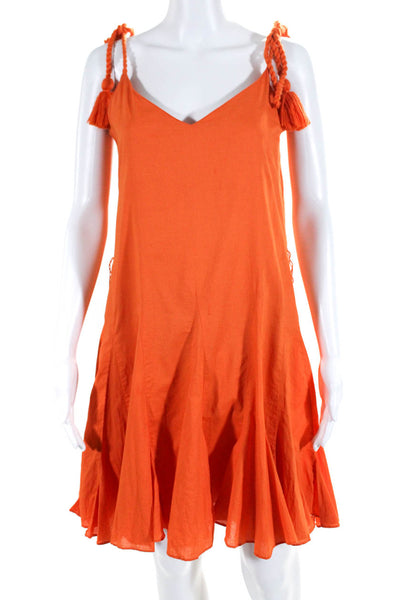Rhode Women's Cotton Flounce Hem Rope Tassel Strap Shift Dress Orange Size M