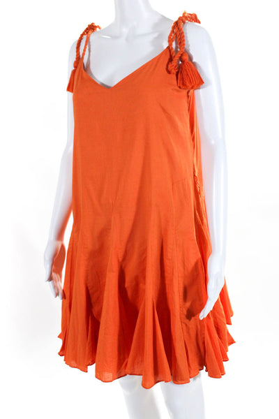 Rhode Women's Cotton Flounce Hem Rope Tassel Strap Shift Dress Orange Size M