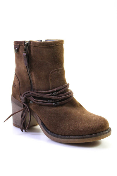 Best & Co Womens Suede Belted Fringe Ankle Boots Brown Size 38 8