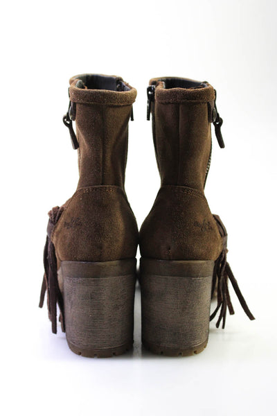 Best & Co Womens Suede Belted Fringe Ankle Boots Brown Size 38 8